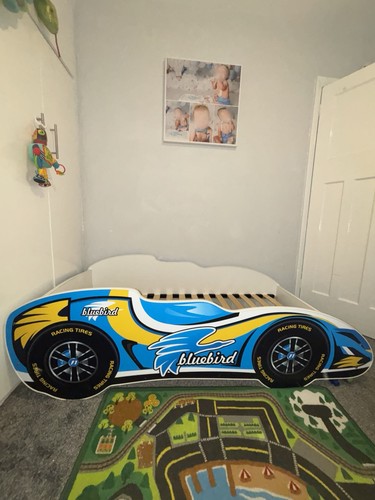 Blue toddler bed with - f1,